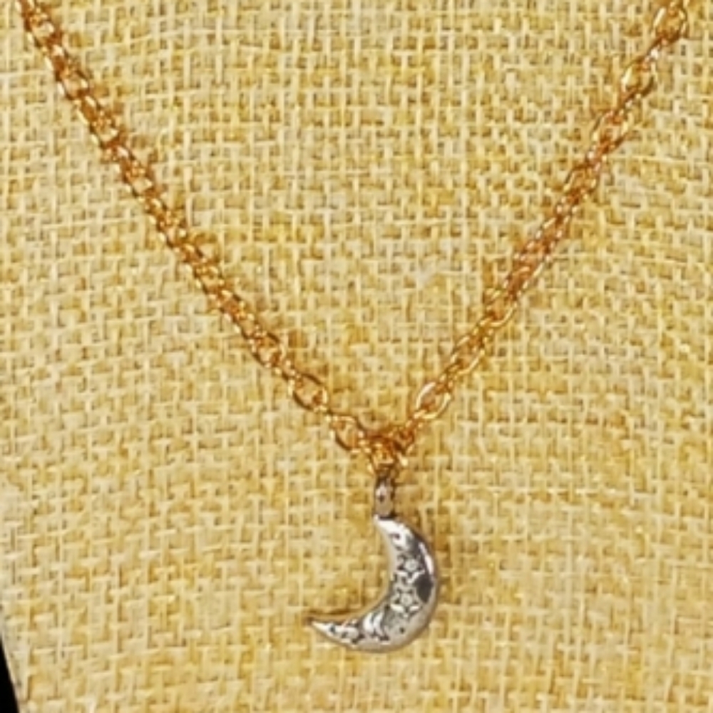 Silver Crescent Moon Charm Gold Chain Mixed Metal Space Galaxy Astrology Zodiac - Picture 5 of 8